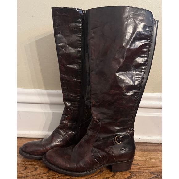 BORN Helen Tall Leather Riding Boots Buckle Plaid Preppy Equestrian Size 9.5 - Picture 1 of 7
